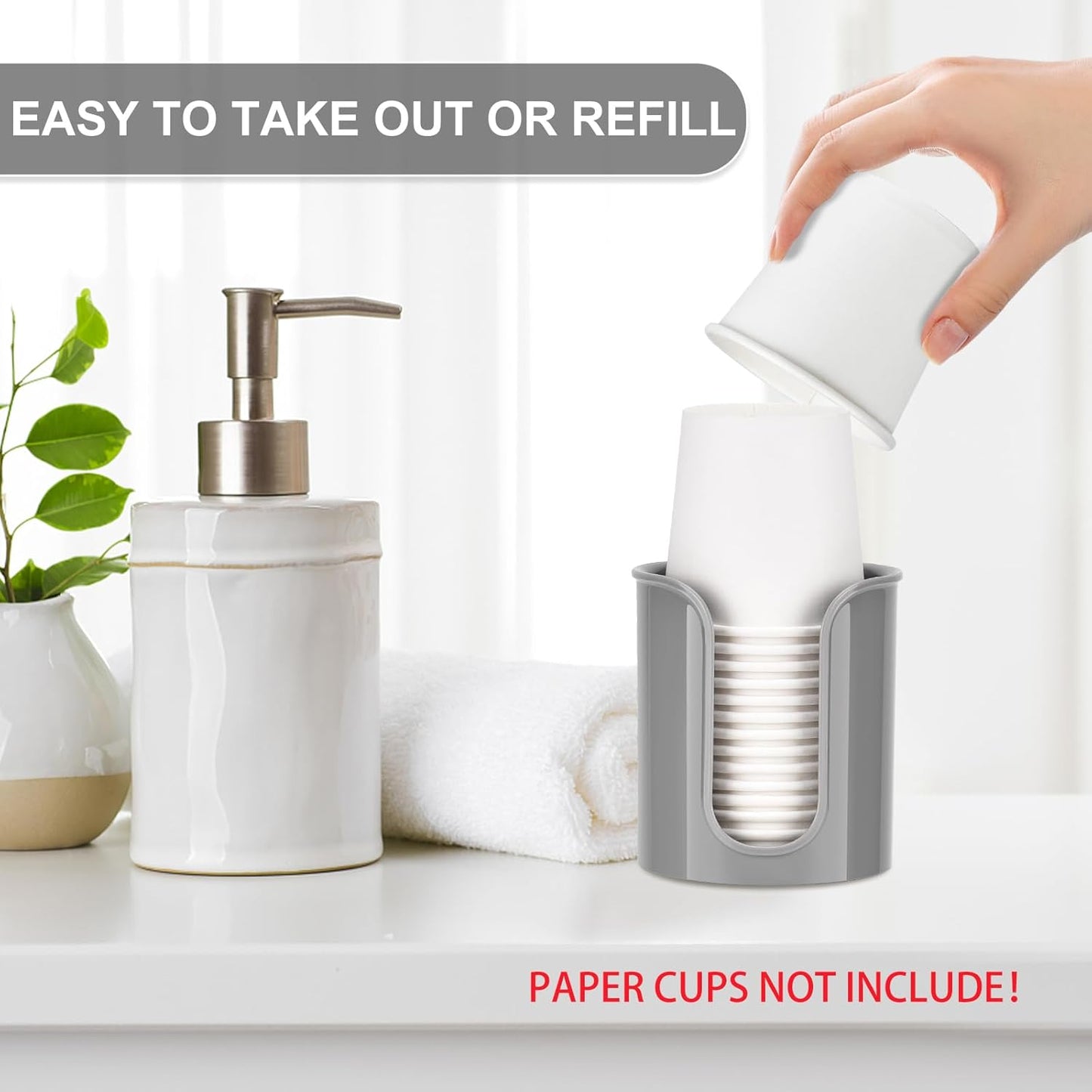 2 Pack Bathroom Cup Holder for Dixie Cups 3 oz Bathroom Cups - Bathroom Cup Dispenser 3 oz Countertop for Mouthwash Cups Small Paper Cups(Grey)
