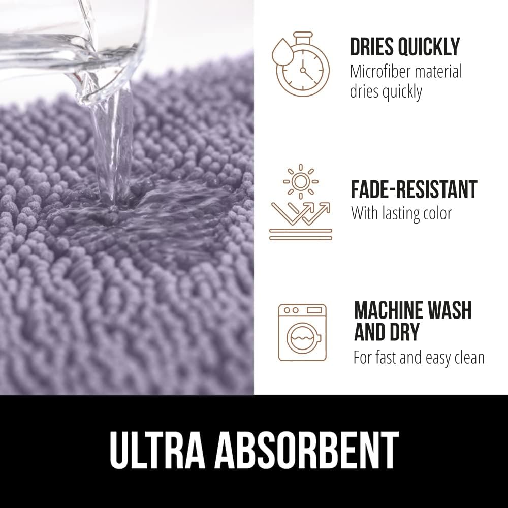 GORILLA GRIP Bath Rug Mat 44x26 Thick Soft Absorbent Chenille, Quick Dry Microfiber Mats, Rubber Backing Washable Shower Floor Rugs, Bathmat Runner Bathroom Home Decor Accessories Light Purple