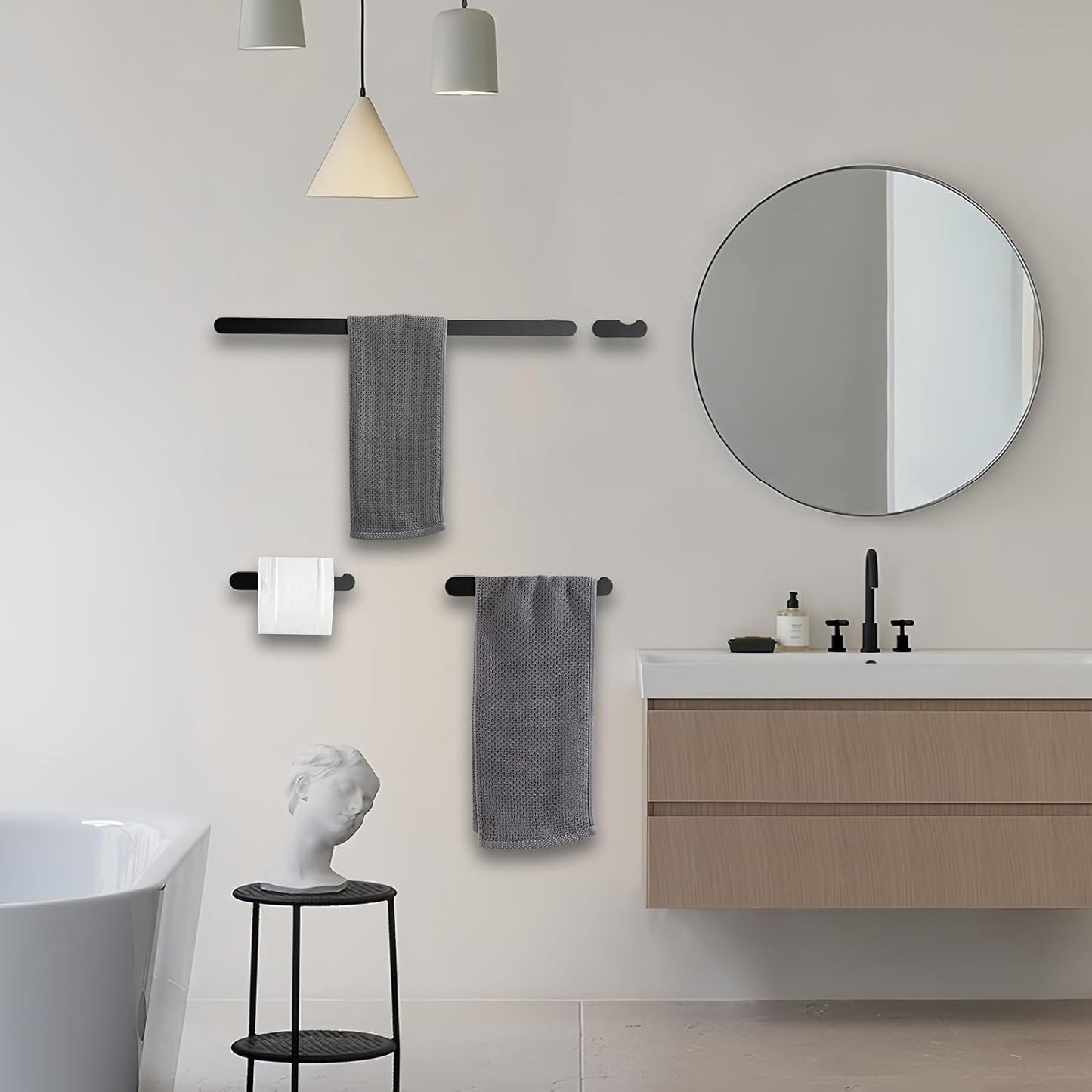Bathroom Hardware Set, 4-Piece Towel Rack Towel Bar Towel Holder Toilet Paper Holder Towel Hooks Wall Mounted Bath Towel Bars Matte Black Stainless Steel Bathroom Accessories Set, 23 inch