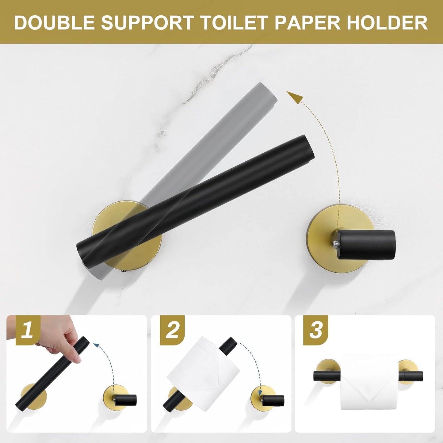 5 Pieces Black and Gold Bathroom Hardware Accessories Set, Upgraded Towel Bar Toilet Paper Holder Towel Racks Set for Bathroom Stainless Steel Wall Mounted 23.6 in
