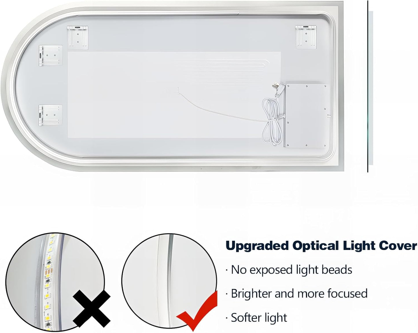 Niccy Arched LED Mirror for Bathroom, 55x30 Vanity Mirror with Light Frameless Bathroom Mirror, Smart Lighted Frontlit Mirrors with Memory Function for Bathroom Bedroom Beauty Hair Salon