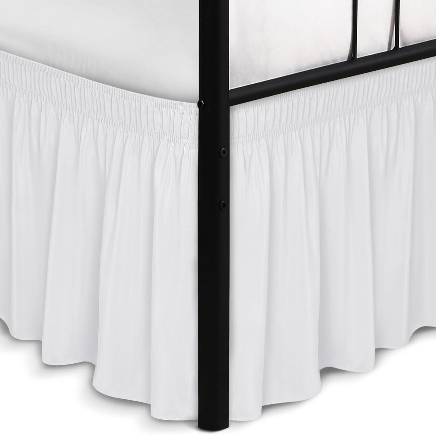 Biscaynebay Wrap Around Bed Skirts with Split Corners for Queen Beds 17" Drop, White Elastic Dust Ruffles Adjustable Easy Fit Wrinkle & Fade Resistant Silky Luxurious Fabric Machine Washable