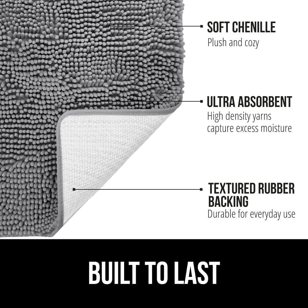 GORILLA GRIP Bath Rug Mat 48x17, Thick Soft Absorbent Chenille, Quick Dry Microfiber Mats, Rubber Backing Washable Shower Floor Rugs, Bathmat Runner, US Designed Bathroom Home Decor Accessories Grey