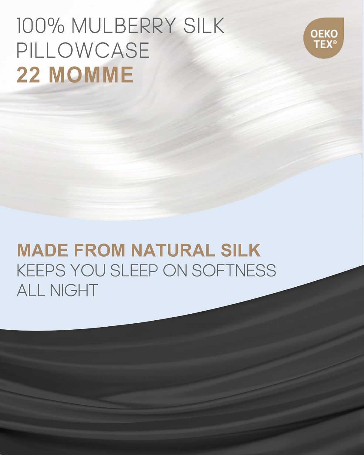 THXSILK Mulberry Silk Pillowcase for Hair and Skin, 100% Mulberry Silk Bed Pillowcase 22 Momme, Soft and Breathable Silk Pillow Case with Hidden Zipper, King Size Pillow Case 20"x36"(Black)