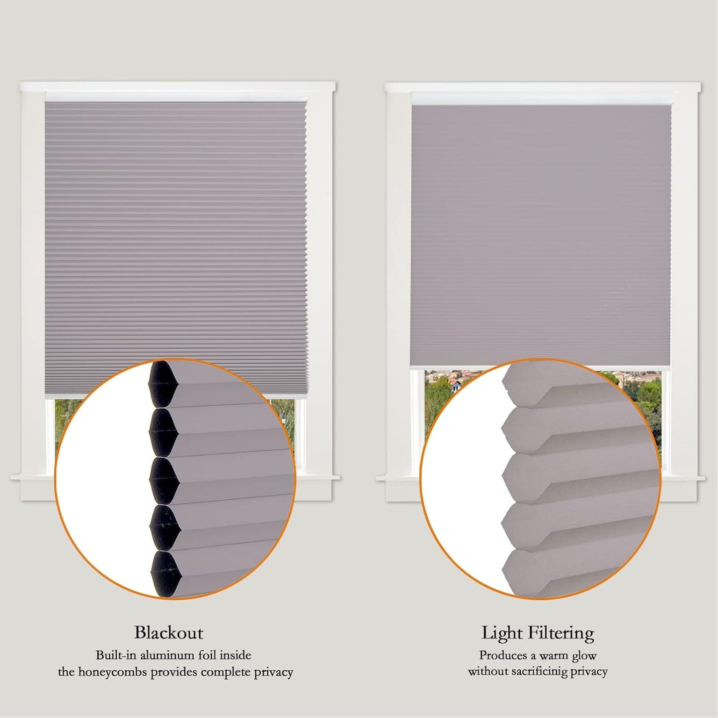 Persilux Custom Size Cellular Shades Blackout Window Blinds Cordless Shades UV Protection Homeycomb Roller Window Shades for Home, Kitchen and French Doors Lilac