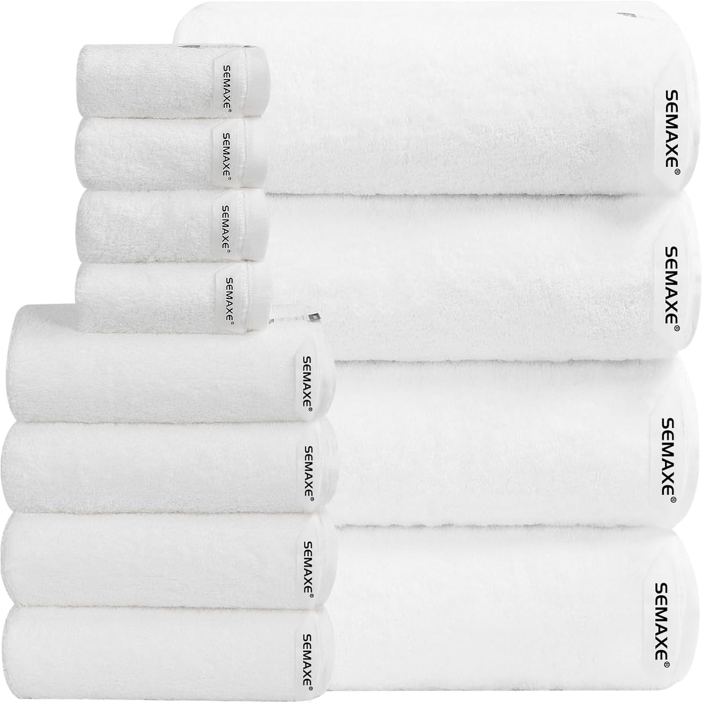 SEMAXE 12-Piece Family Bathroom Towel Set - 100% Cotton, 4 Bath Towels, 4 Hand Towels, 4 Washcloths, Ultra-Soft and Super Absorbent, Lighter Weight