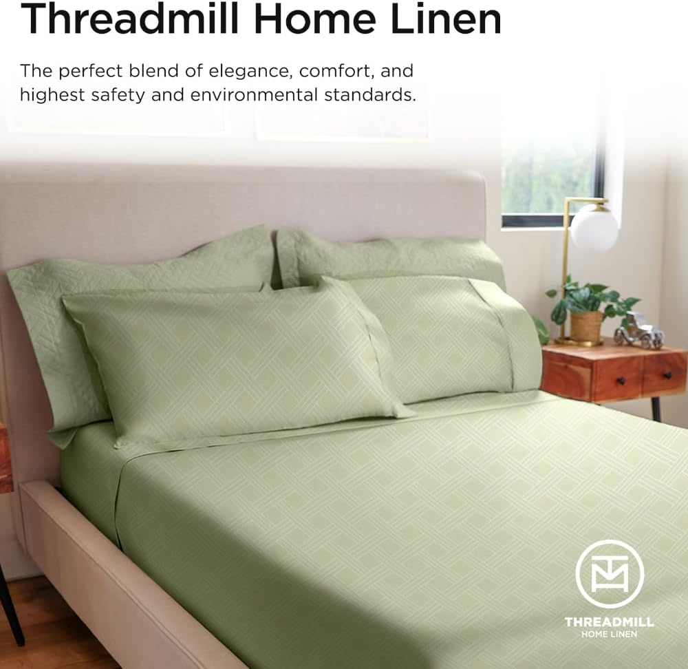 Threadmill Luxury Full Size Sheets for Full Size Mattress | 800 Thread Count Cotton Sheets | Jacquard Celine Sage Green | Better Than Egyptian Cotton| 4 Pc Bed Sheets | with Elasticized Deep Pocket