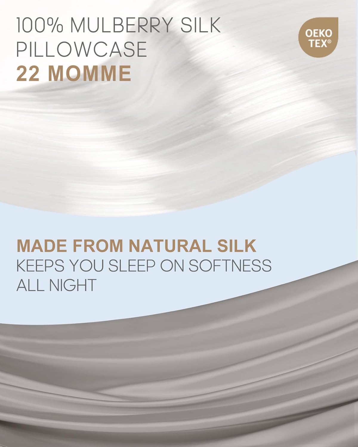 THXSILK 100% Natural Mulberry Silk Pillowcase for Hair and Skin, 22 Momme Pillowcase with Hidden Zipper, Soft Breathable Smooth Both Sided Silk Pillow Cover(California King Size 20"x40", Grey)