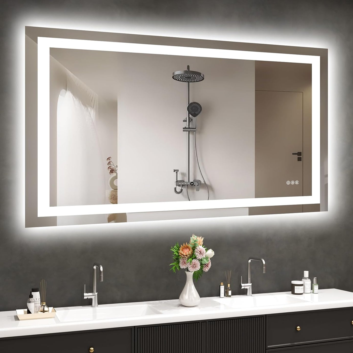 48X32 LED Bathroom Mirror with Lights, Anti-Fog, Dimmable, Backlit + Front Lit, Smart Bathroom Vanity Mirror, Memory Function, Shatterproof, Tempered Glass (Horizontal/Vertical)