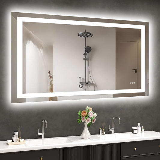 48X32 LED Bathroom Mirror with Lights, Anti-Fog, Dimmable, Backlit + Front Lit, Smart Bathroom Vanity Mirror, Memory Function, Shatterproof, Tempered Glass (Horizontal/Vertical)