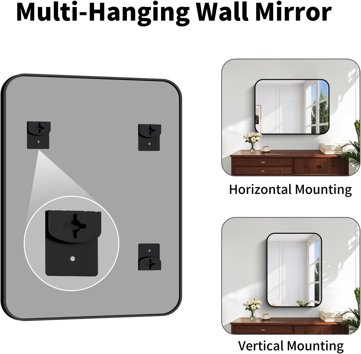 Koonmi Black Framed Bathroom Mirror - 24x36 Inch Shatterproof Tempered Glass Vanity Mirror for Bathroom Sink, Wall Mounted with Matte Aluminum Alloy Frame, No Distortion, Modern Decor