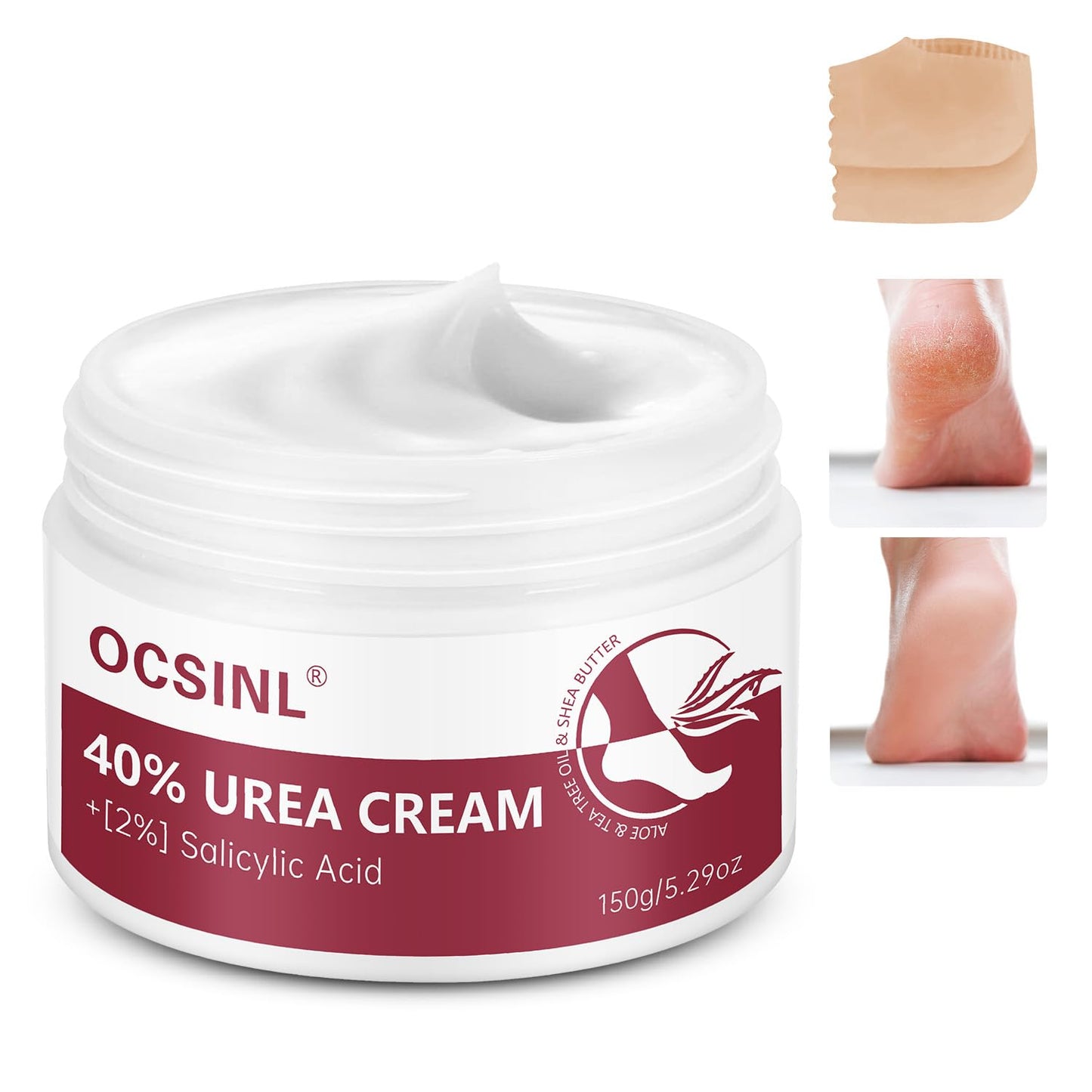 Urea Cream 40 Percent for Feet Maximum Strength, with Heel Protectors, Foot Moisturizer Cream for Dry Cracked Heels Rough Dead Dry Skin Foot Callus Remover - 5.29 Oz