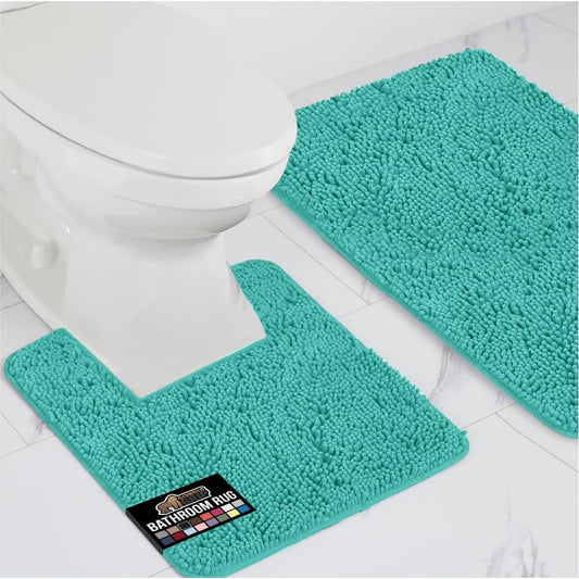 GORILLA GRIP Bathroom Rug Sets, Soft Chenille 2 Piece Area Rugs Set, Toilet Base Mat and 30x20 Carpet, Absorbent Microfiber Washable Mats Dry Quickly, Home Décor and Bath Room Accessories, Turquoise