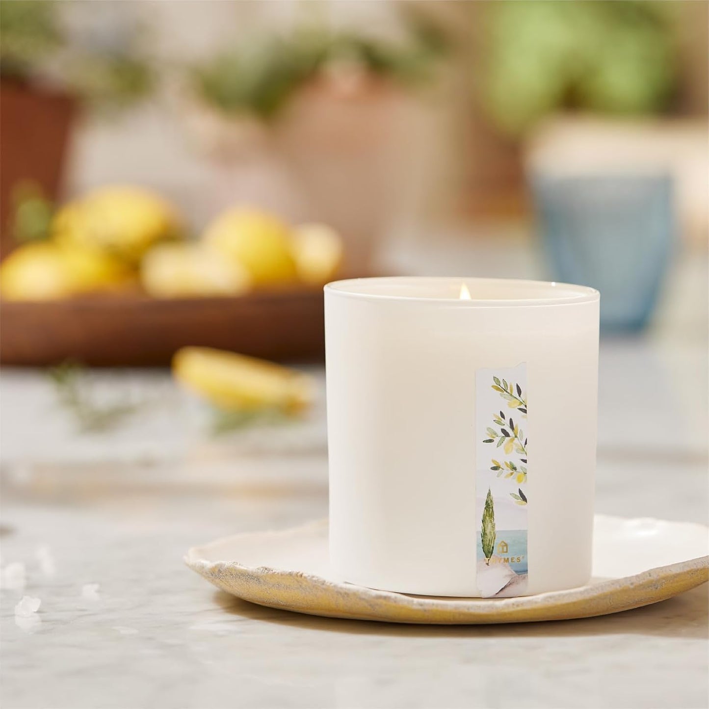 Thymes Scented Candles for a Fresh Home Fragrance - Matte White Candles - Notes of Moroccan Rosemary, Sage, Amalfi Lemon, Sea Salt Accord, Fresh Jasmine, & Sandalwood (Cyprus Sea Salt, 8 oz)