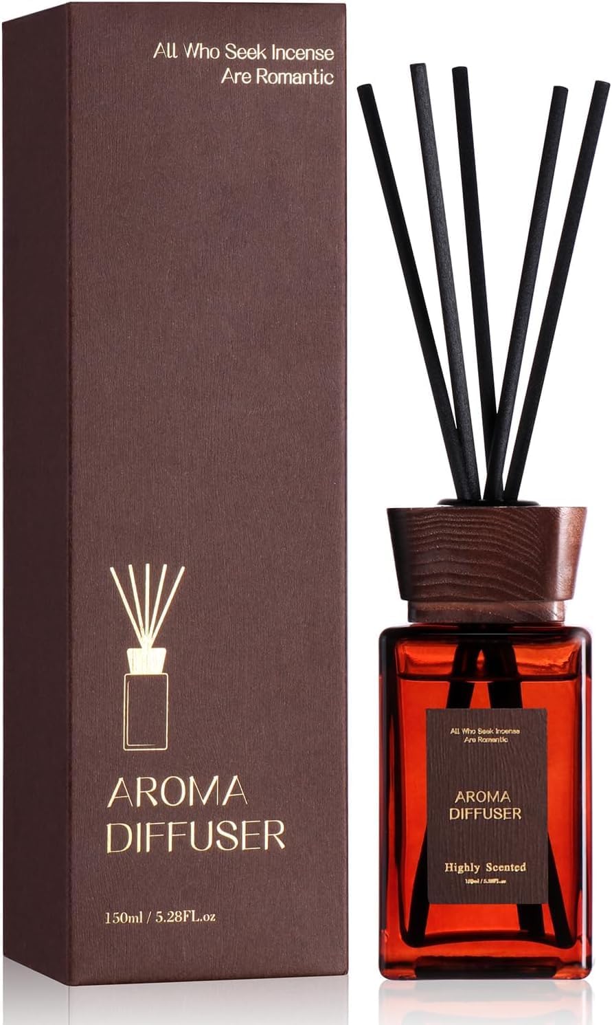Reed Diffuser Set, 5.2 fl oz Sandalwood Reed Diffuser with Sticks, Reed Diffusers for Home Bedroom Apartment Bathroom Decor, Scented Diffuser Gift for Home Fragrance