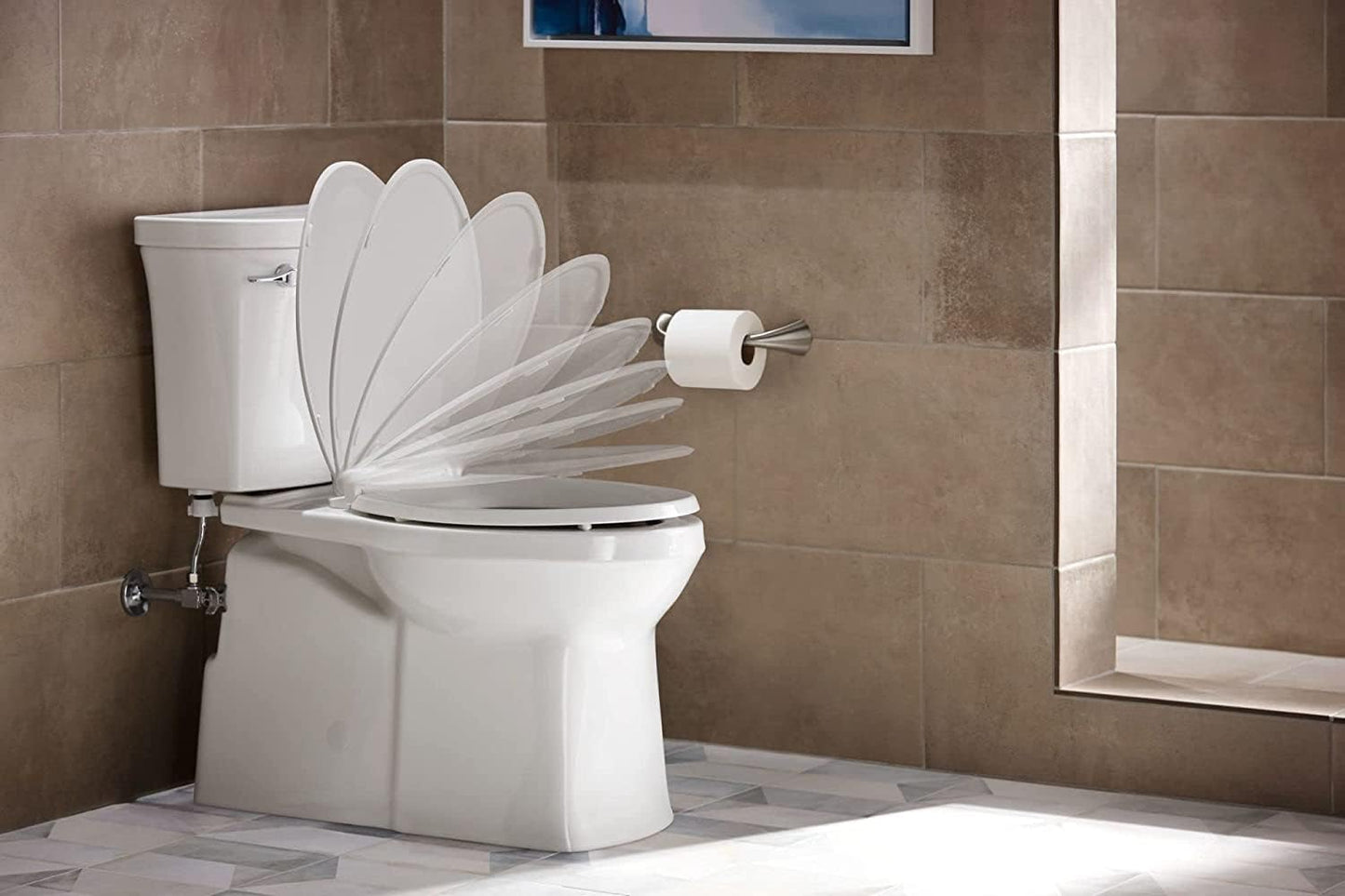 KOHLER K-4636-96 Cachet Quiet Close Elongated Toilet Seat, Slow Close Lid and Seat, Grip-Tight Bumpers and Installation Hardware, Biscuit