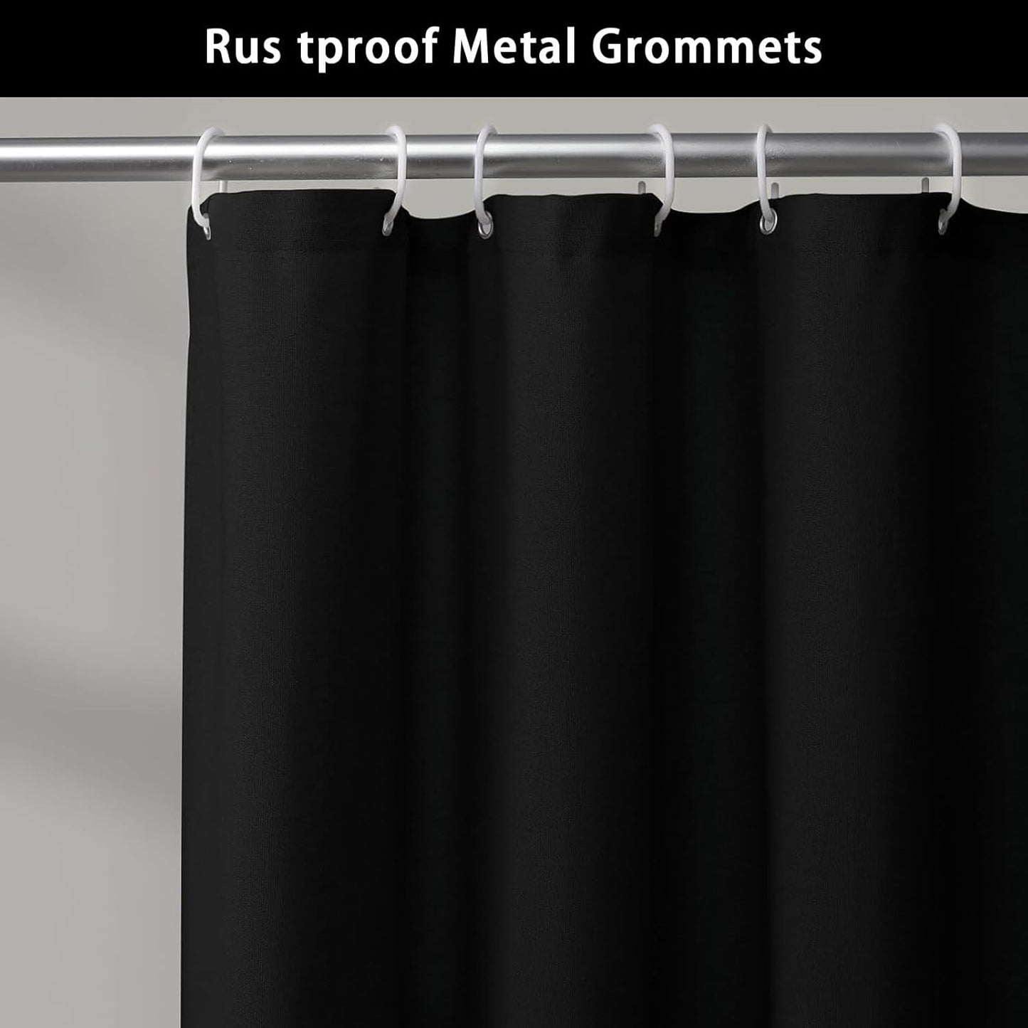 Farmhouse Shower Curtain Linen Blcak Button Woven Fabric Country Rustic Western, Pleated Black Stripe 72" W x 72" L