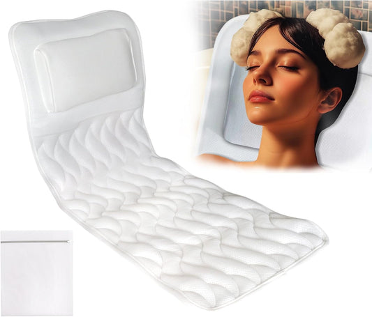 EMMTEEY Luxury Full Body Bath Pillow for Tub - Soft Bath Tub Pillows for Head and Neck Back & Lumbar Support, Non-Slip Bathtub Pillow for Relaxing Spa Gifts Bathtub Accessories