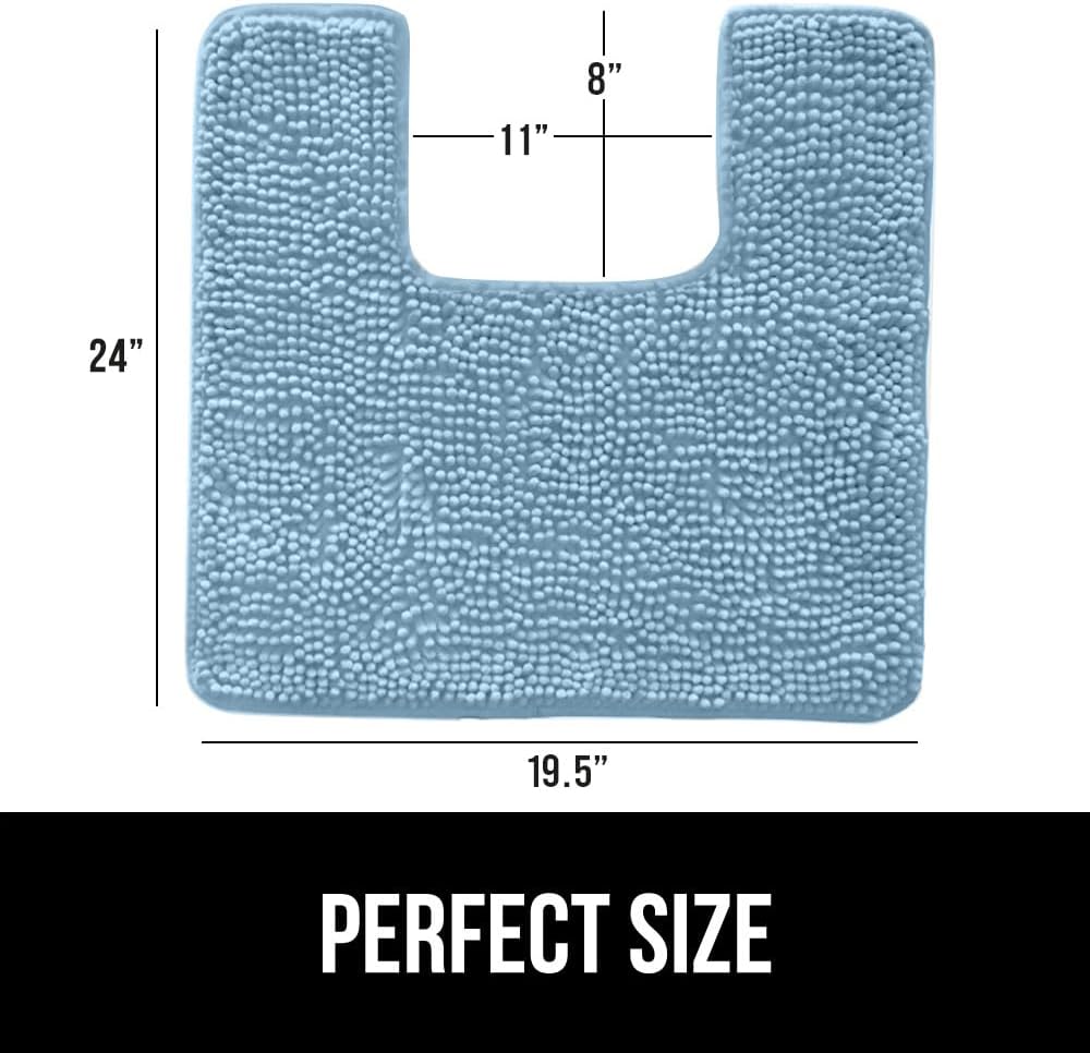 GORILLA GRIP Plush Absorbent Shaggy Chenille Bath Rug Mat for Square Toilet Base with Rubber Backing, Machine Washable Rugs, Soft Microfiber Contour Mats for Toilets, Bathroom Decor, Sky