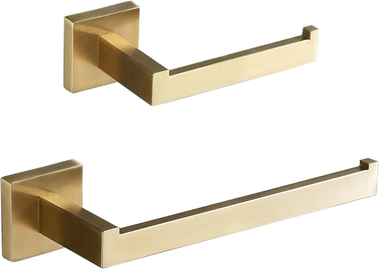SHUNLI Gold Toilet Paper Holder + Hand Towel Holder, Brushed Gold Bathroom Accessories Hardware Set 2 Pieces, Wall Mounted Towel Ring Towel Bar, SUS304 Stainless Steel