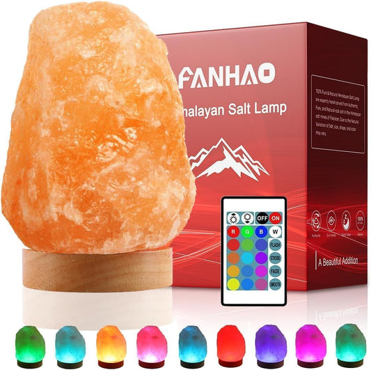FANHAO Himalayan Salt Lamp 16 Colors, Natural Salt Rock Lamp Hand Carved Night Lights, USB Salt Crystal Lamp Remote Control for Meditation, Gifts & Home Décor