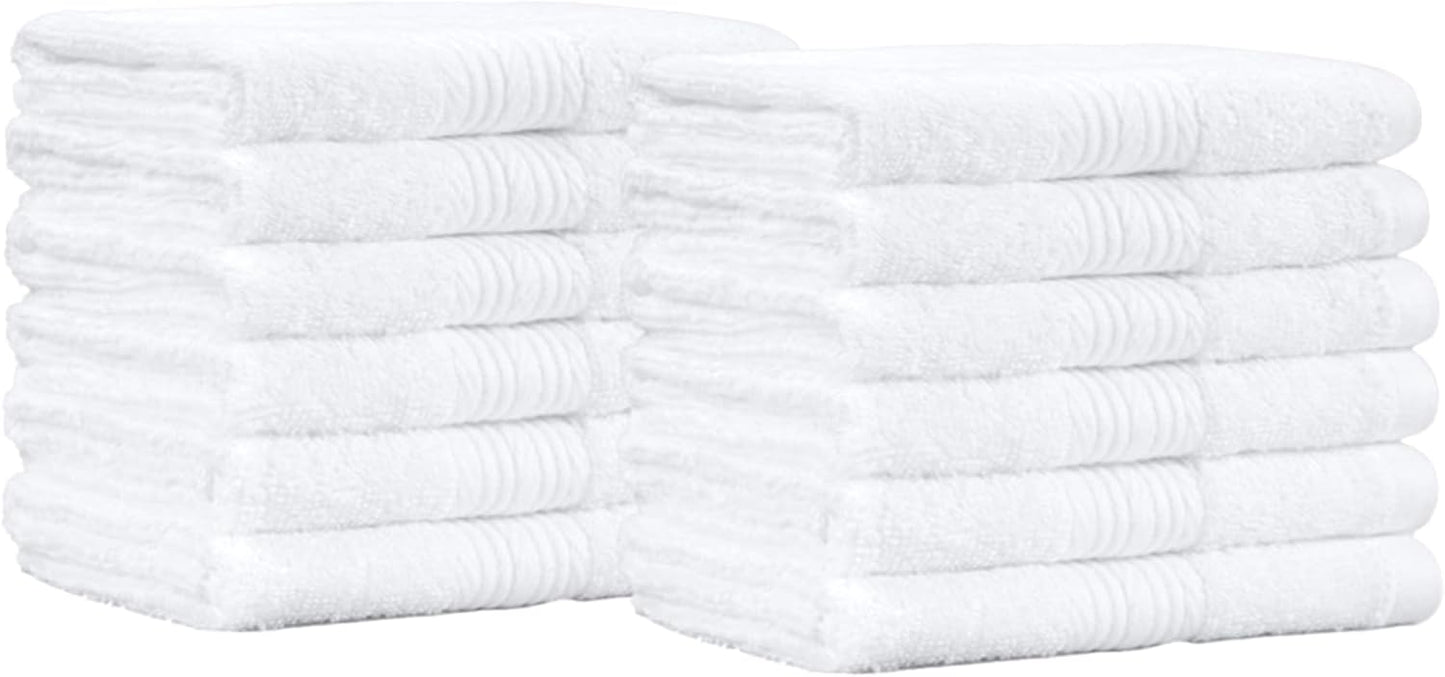 Amazon Basics Cotton Washcloths for Bathroom, Soft and Highly Absorbent, 12 in x 12 in, White, 12-Pack