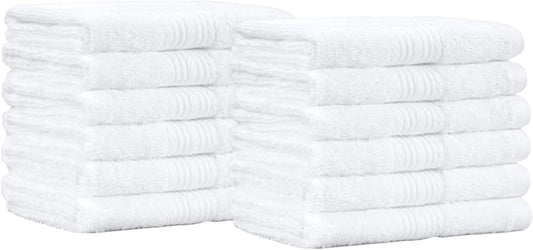 Amazon Basics Cotton Washcloths for Bathroom, Soft and Highly Absorbent, 12 in x 12 in, White, 12-Pack