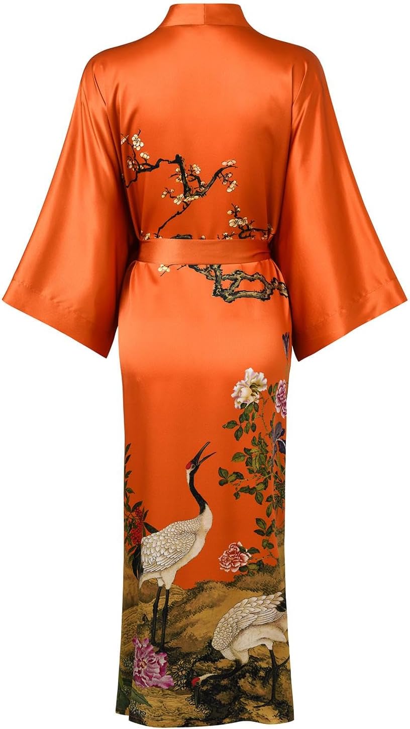 Women's Silk Kimono Robe Long Bathrobe Nightgown 100% Mulberry Silk for Women - Classic Floral Pattern