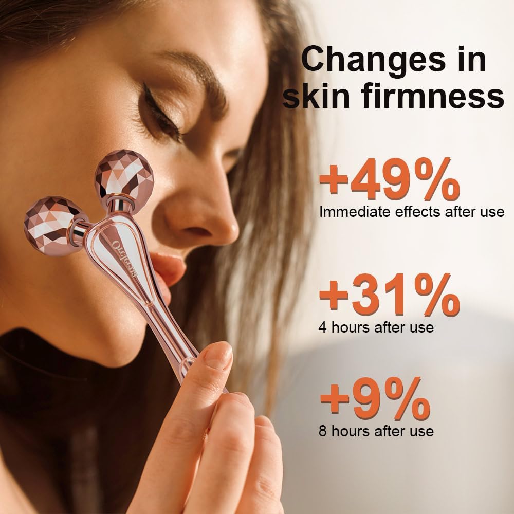 3D Face Roller Metal Facial Massager Face Sculpting Gua Sha Massage Tool for Eye Skin Care Reducing Puffiness Anti-Wrinkle for Women Girl Gift Set(Rose Gold)