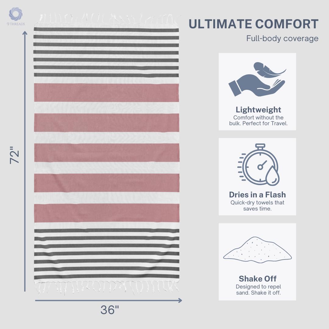 Cotton Turkish Beach Towel with Towels Oversized 36"x72" Pool Absorbent Extra Large Quick Dry Sand Travel Towel (Rosé Obsidian, 2 Pack)