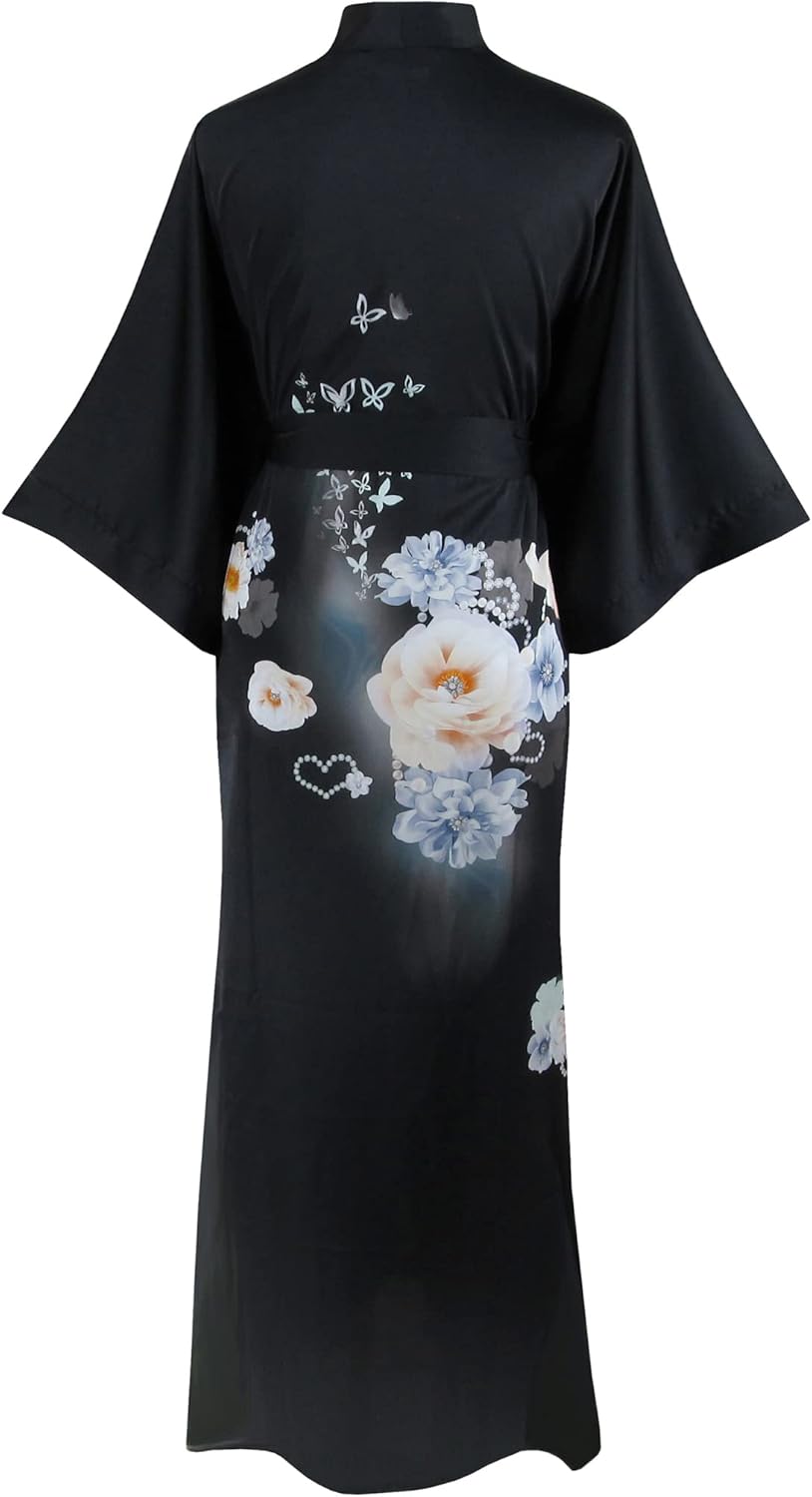 Ledamon Women's Kimono Long Robe - Classic Floral Bathrobe Nightgown
