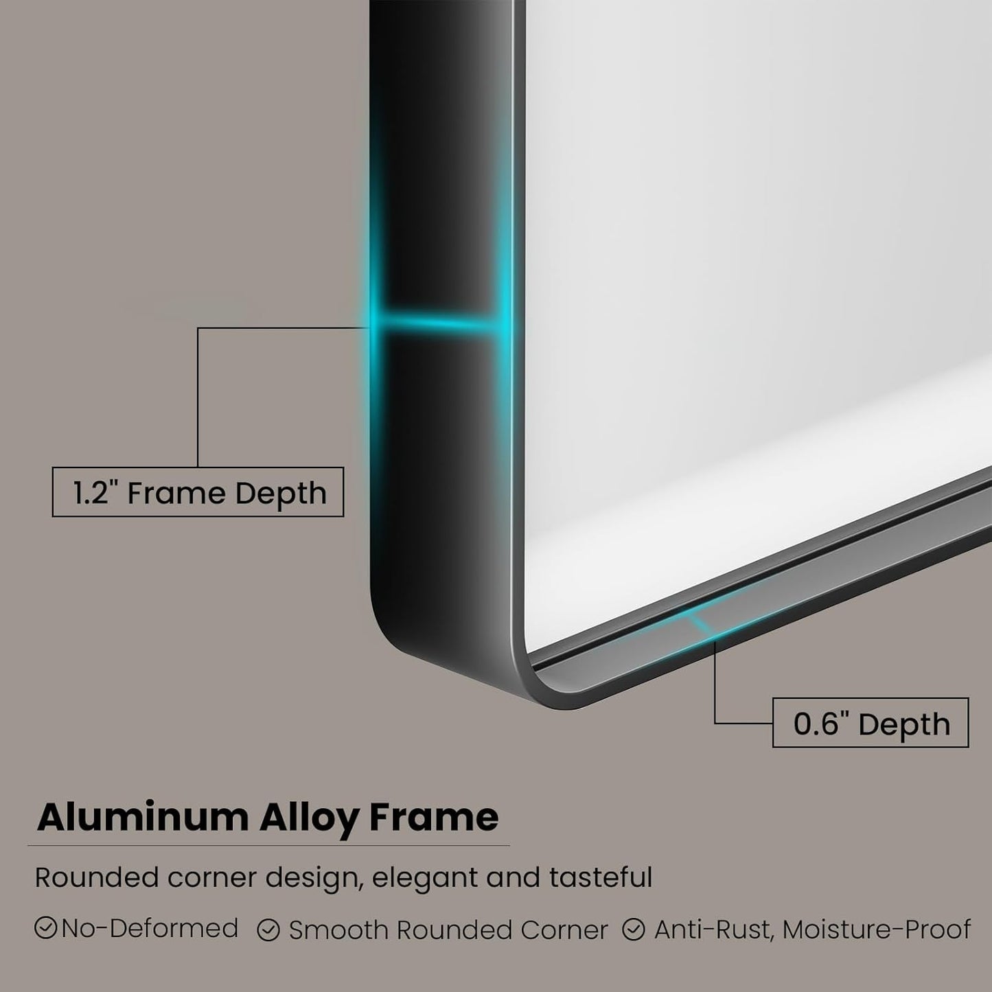 Black Bathroom Mirror 72X40 Inch, Black Metal Framed Mirror for Wall, Rounded Rectangle Matte Bathroom Vanity Mirror with Tempered Glass, Anti-Rust, Horizontal/Vertical