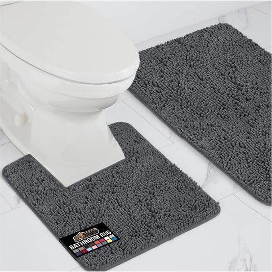 GORILLA GRIP Bathroom Rug Sets, Soft Chenille 2 Piece Area Rugs Set, Toilet Base Mat and 30x20 Carpet, Absorbent Microfiber Washable Mats Dry Quickly, Home Décor and Bath Room Accessories, Charcoal