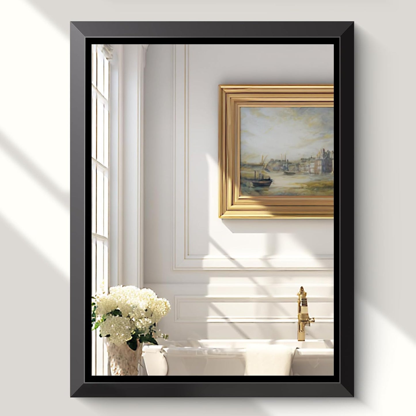 USHOWER Black Bathroom Mirrors for Over Sink, 30x40 Inch Beveled Rectangular Bathroom Vanity Mirror, Brushed Thick Aluminum Framed, Anti-Rust, 4mm Copper-Free Silver Wall Mirror