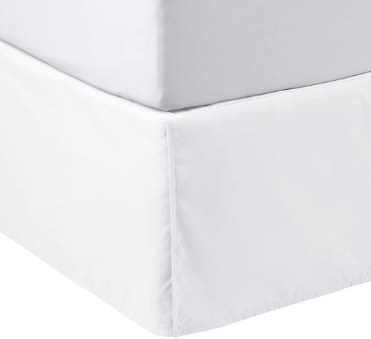 Amazon Basics Lightweight Pleated Bed Skirt, Twin, Bright White, Solid