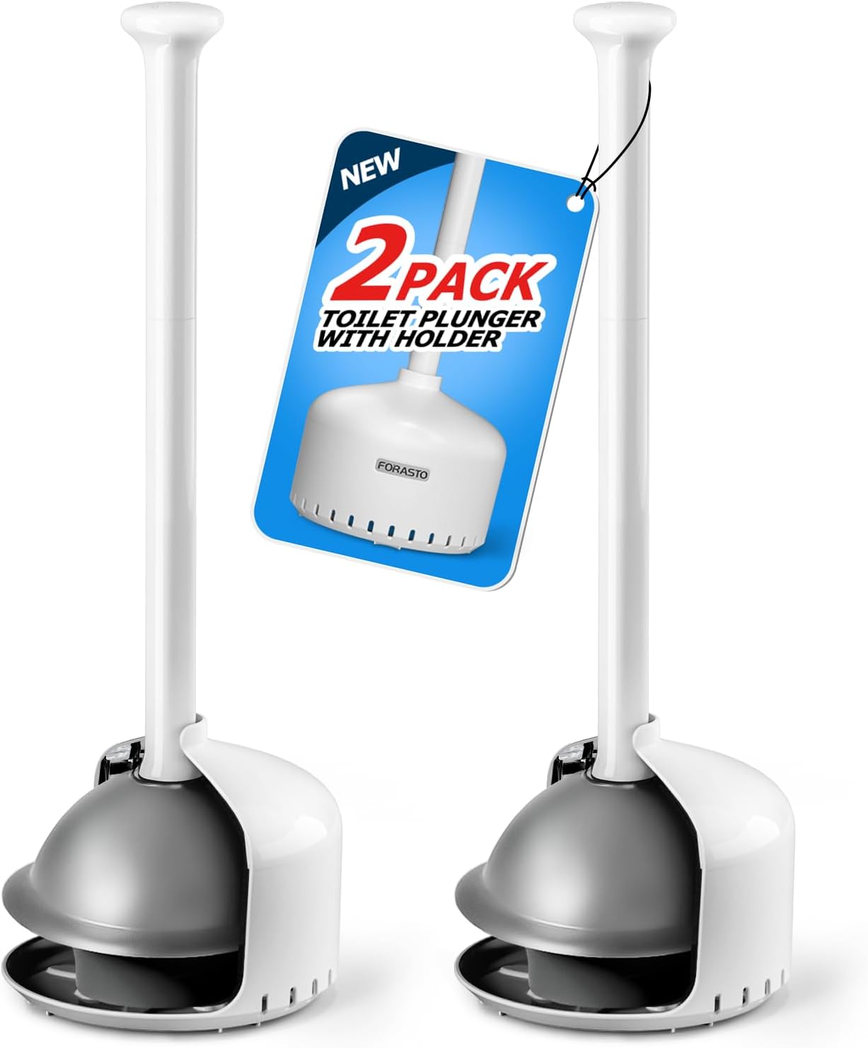 2Pack Toilet Plunger with Holder，Plungers for Bathroom with Holder, Toilet Plunger with Cover，Bathroom Plunger，Bathroom Decor，Toilet Bowl Cleaners,Bathroom Accessories，White(19inch)