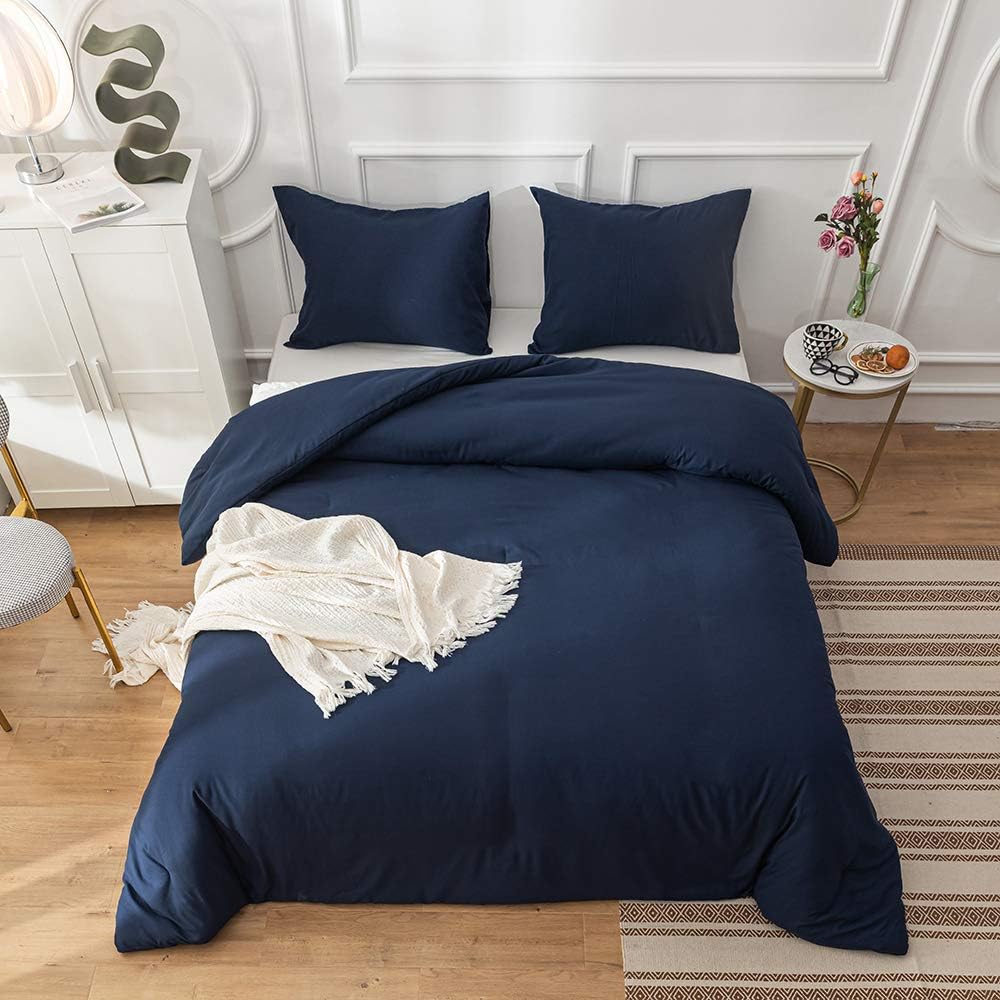 Cottonight Navy Blue Comforter Set Full Dark Blue Bedding Set Full Color Quilts Dark Navy Color All Season Blanket Breathable 3 Piece Comforter Set for Adults Teens