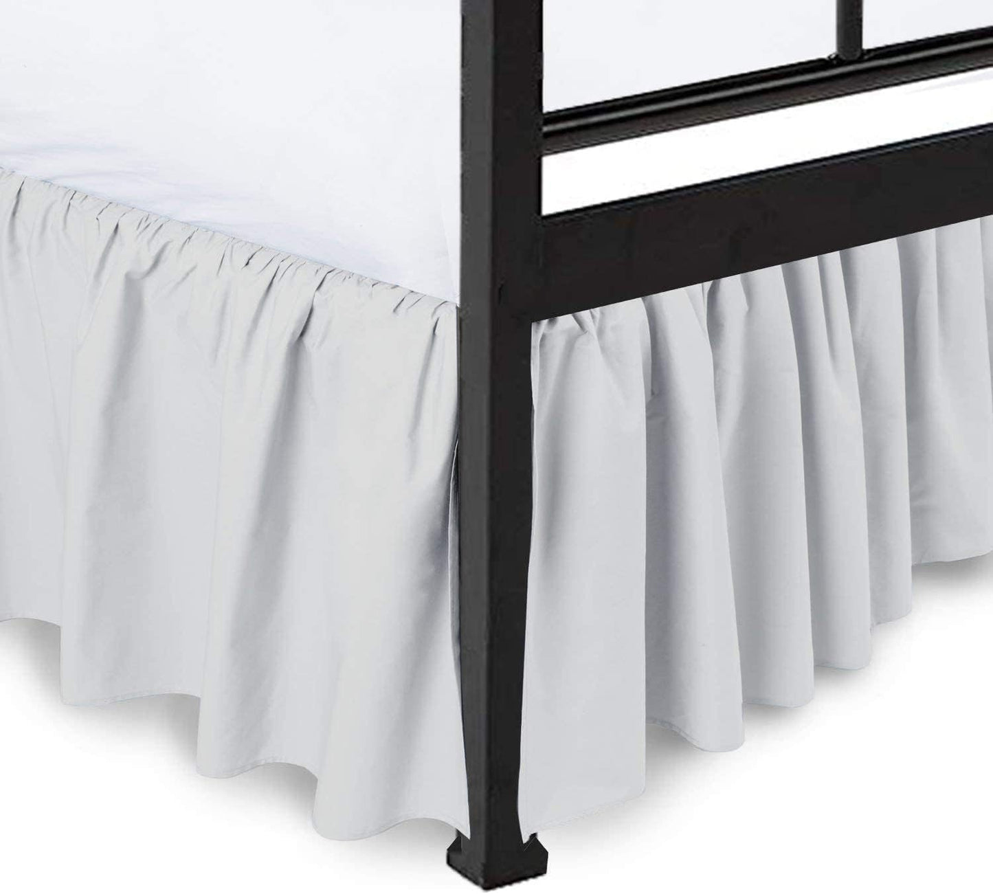 Ruffled Bed Skirt with Split Corners, Light Grey, King 16 Inch Drop Bedskirt, Hotel Quality Brushed Microfiber Wrinkle Free Dust Ruffle Bed Skirt King Size