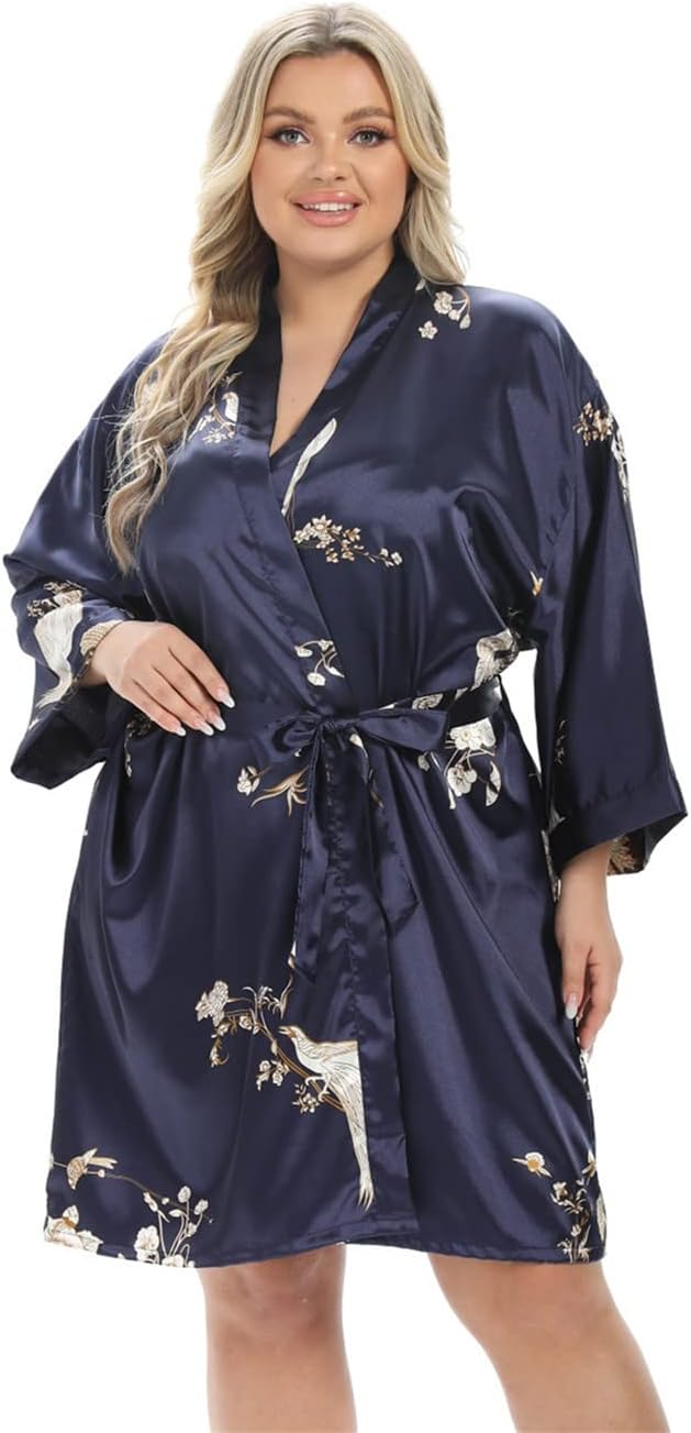 Women's Plus Size Satin Robes Plus Size Silky Kimonos Robes Sleepwear,Short