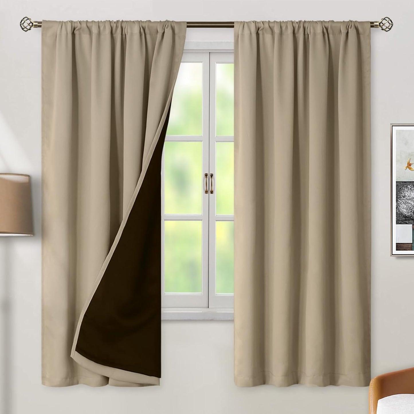 BGment 100% Blackout Curtains for Bedroom 72 Inch Length 2 Panels, Thermal Insulated Room Darkening Curtains Rod Pocket Soundproof Bedroom Living Room Window Curtains, Sand, Each 52 Inch Wide
