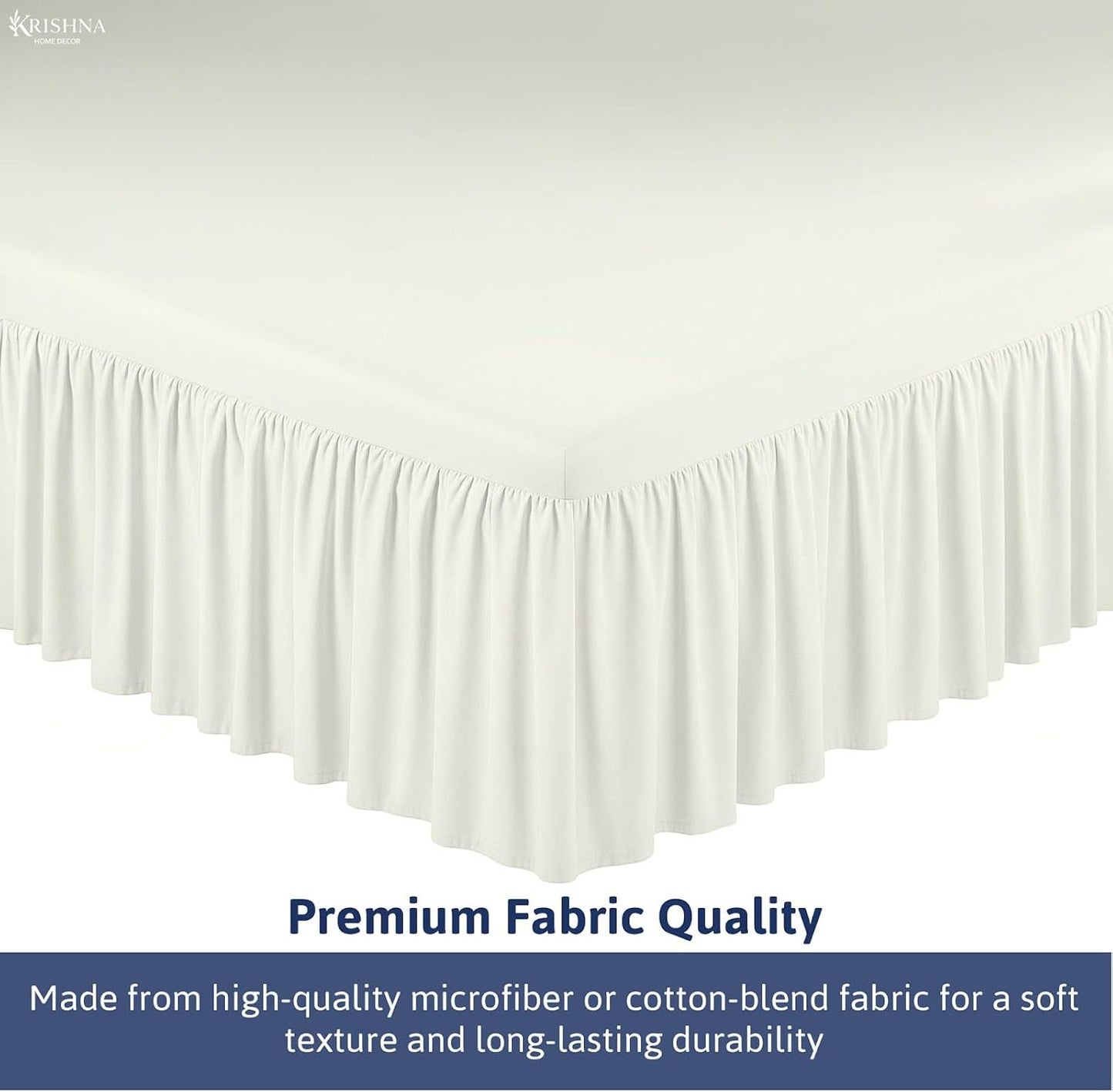 KRISHNA Ruffled Bed Skirt with Split Corners Queen, 100% Microfiber Hotel Quality, 12 Inch Drop Dust Ruffle Gathered Bedskirt with Platform, 60" x 80", Ivory