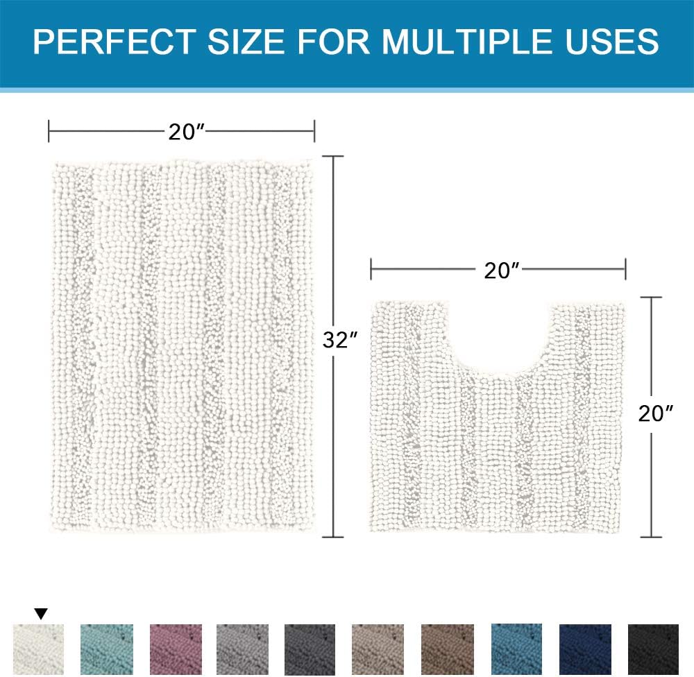 H.VERSAILTEX Bathroom Rugs Bath Rug Set 2 Piece Bathroom Contour Rug Toilet Mat Sets Non Slip Contour Bath Rug Ultra Thick Water Absorbent Striped Bath Mats Washable(20" x 32" Plus 20" x 20" U, Cream)