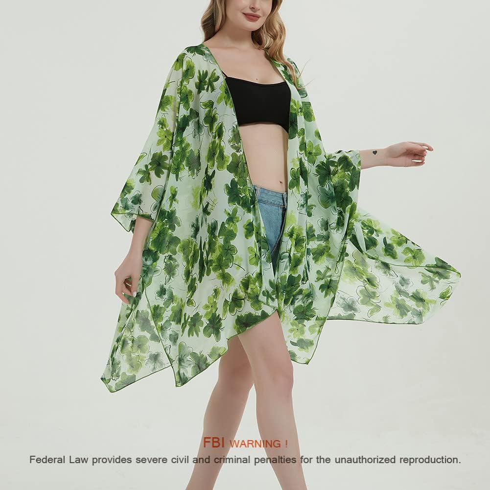 Women's Bohemian Floral Chiffon Beach Cover up Swimsuit Kimono Summer Swimwear Cardigans