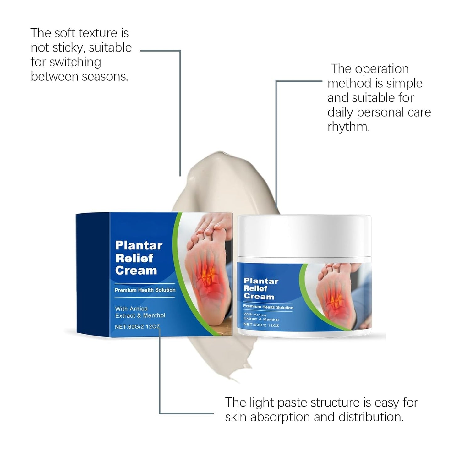 Plantar Fasciitis Cream (2.12OZ) - Spur Cream Soothes Stiffness and soreness, heel spurs & other foot discomfort , Natural Herbal Formula with Arnica & Menthol, Suitable for Sensitive Skin