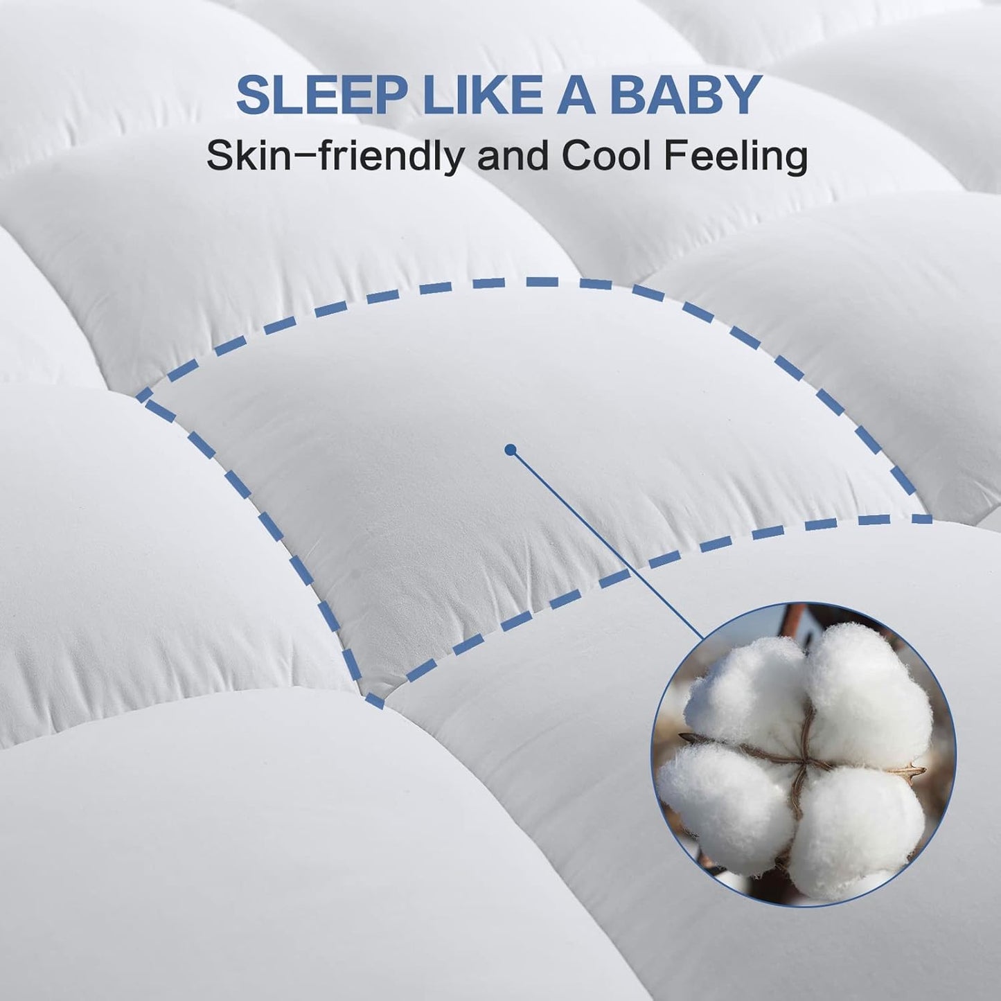 COHOME King Size Mattress Topper Extra Thick Cooling Mattress Pad 400TC Cotton Top Plush Down Alternative Fill Pillow Top Mattress Cover with 8-21 Inch Deep Pocket (78x80 Inches, White-Classic)