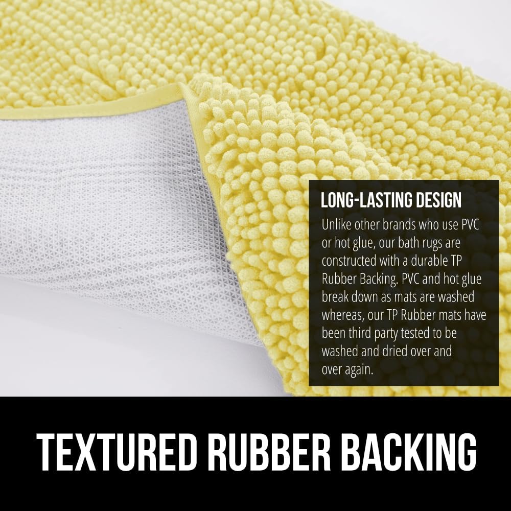 GORILLA GRIP Plush Absorbent Shaggy Chenille Bath Rug Mat for Oval Toilet Base with Rubber Backing, Machine Washable Rugs, Soft Microfiber Contour Mats for Toilets, Bathroom Decor, Yellow
