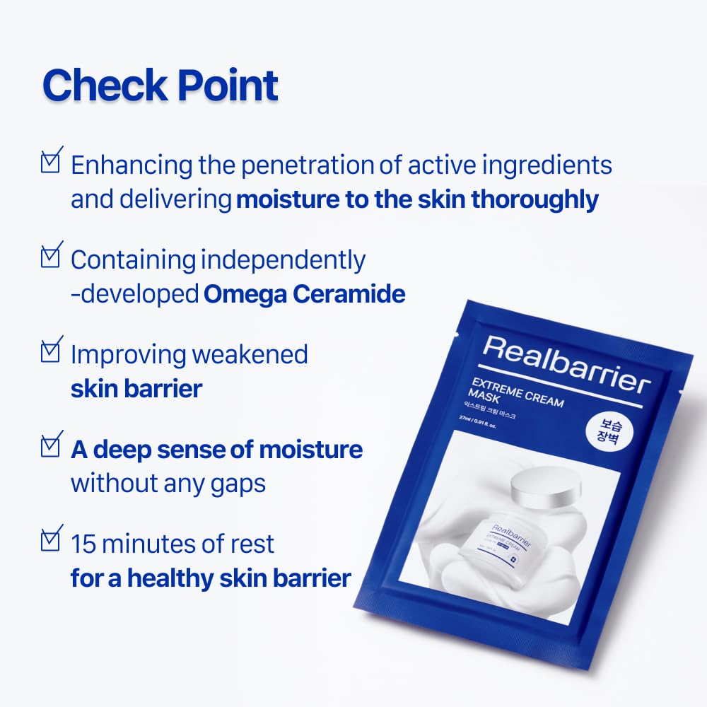 Real Barrier | Extreme Cream Face Sheet Mask | Skin Barrier Repair | Face Masks Skincare | Moisturizing & Hydrating for Dry and Sensitive Facial Types | Facial Moisturizer | Korean Mask | 10 Sheets