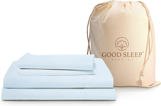 Good Sleep Bedding Cal King Sheet Set - 100% Egyptian Cotton Sheets California King Size, 4Pc, California King Sheets, Soft, California King Sheet Sets Deep Pocket Fits Upto 16" - Light Blue