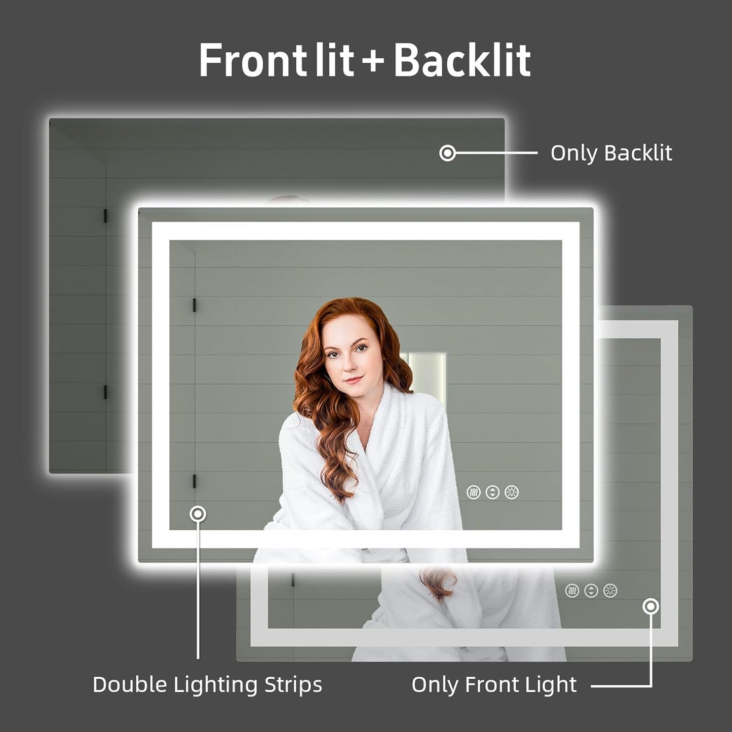 LED Bathroom Mirror, 48"X40" with Front and Backlit, Anti-Fog, Bathroom Vanity Mirror with Memory Function, Stepless Dimmable Lighted Bathroom Mirror, Tempered Glass (Horizontal/Vertical)