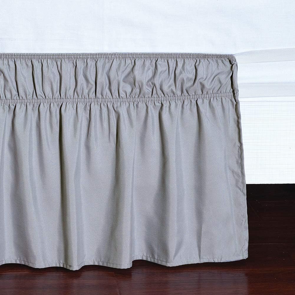 MEILA Wrap Around Bed Skirt Three Fabric Sides Elastic Dust Ruffled 24 Inch Tailored Drop,Easy to Install Fade Resistant-Grey, Twin/Full